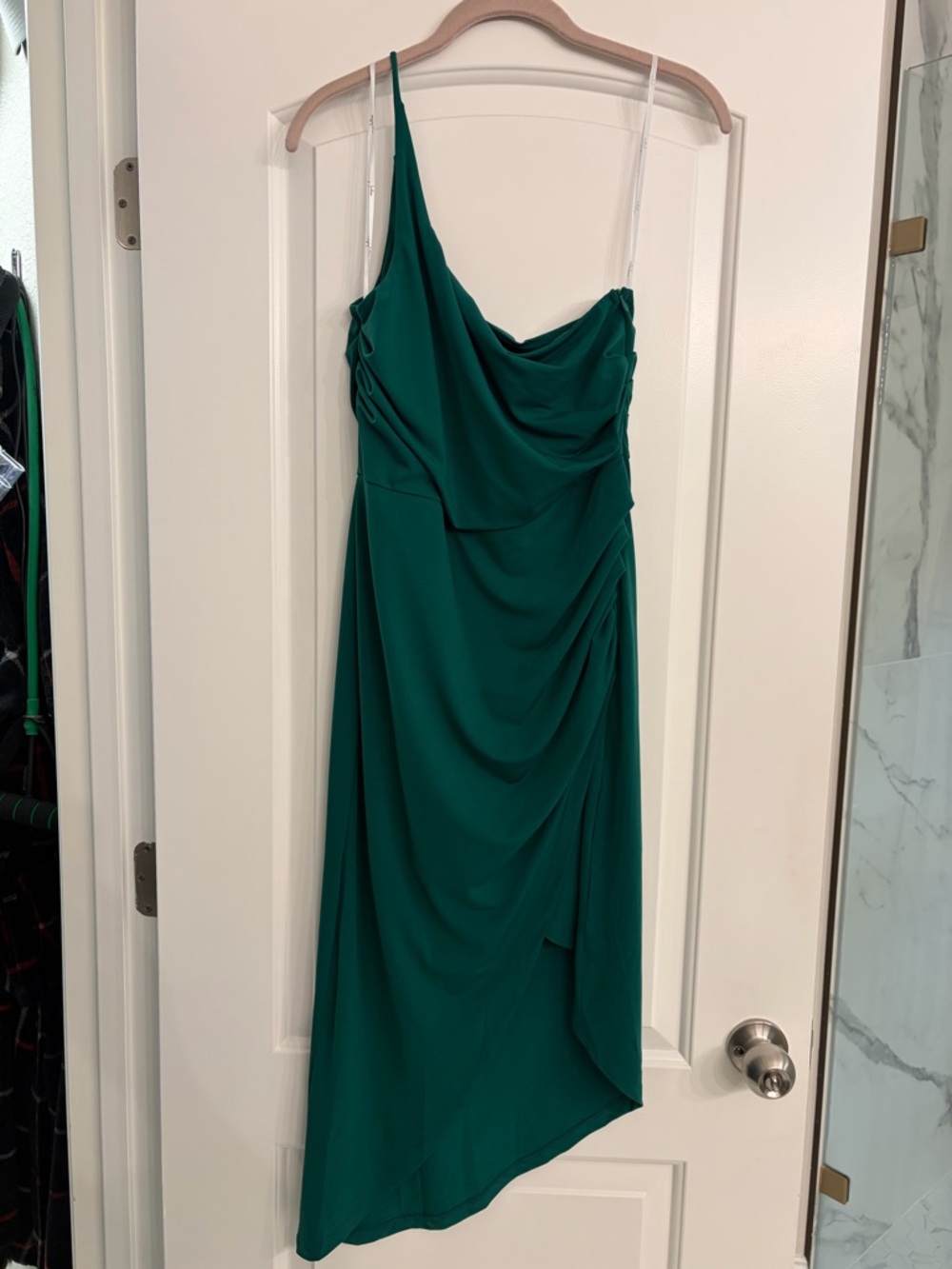 Lulu's Teal Asymmetrical Draped Slip Dress